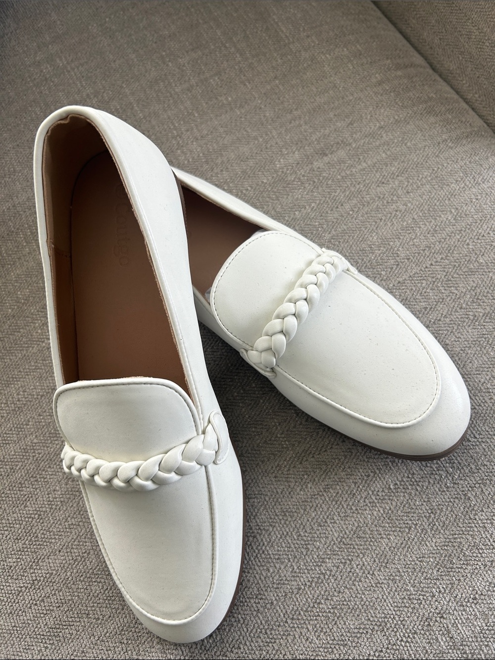 White Braided Strap Loafers